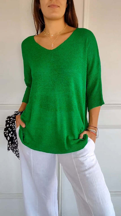 Norvielle Damen Pullover V-Ausschnitt Gestrickt