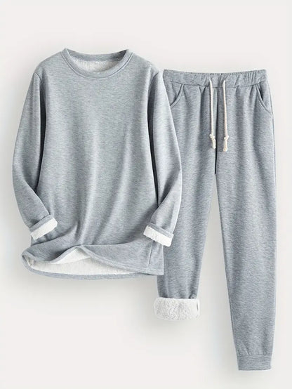 Damen Lounge-Set Fleece Warm Beige