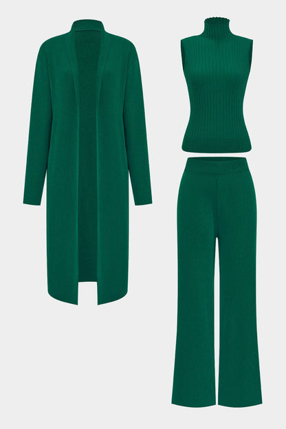 Damen Elegantes Strickset 3-teilig Gerippt