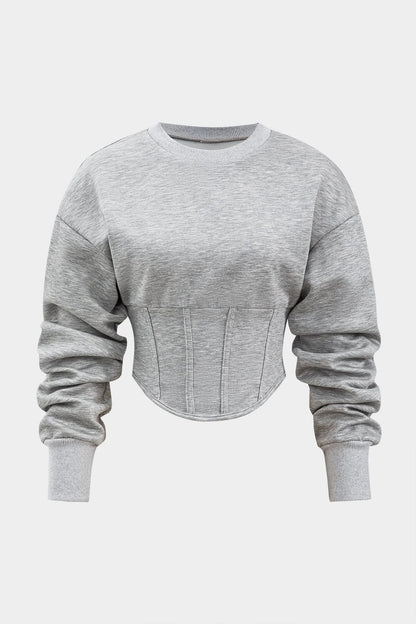 Damen Sweat-Zweiteiler-Set Cropped-Pullover Skaterrock Grau