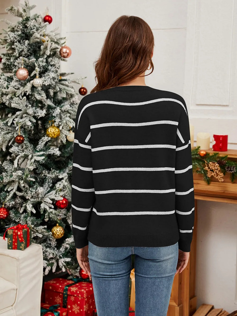 Weihnachtspullover Damen Pailletten Santa Grün Rot