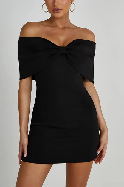 Elly Damen Off-Shoulder Minikleid Schleifendetail
