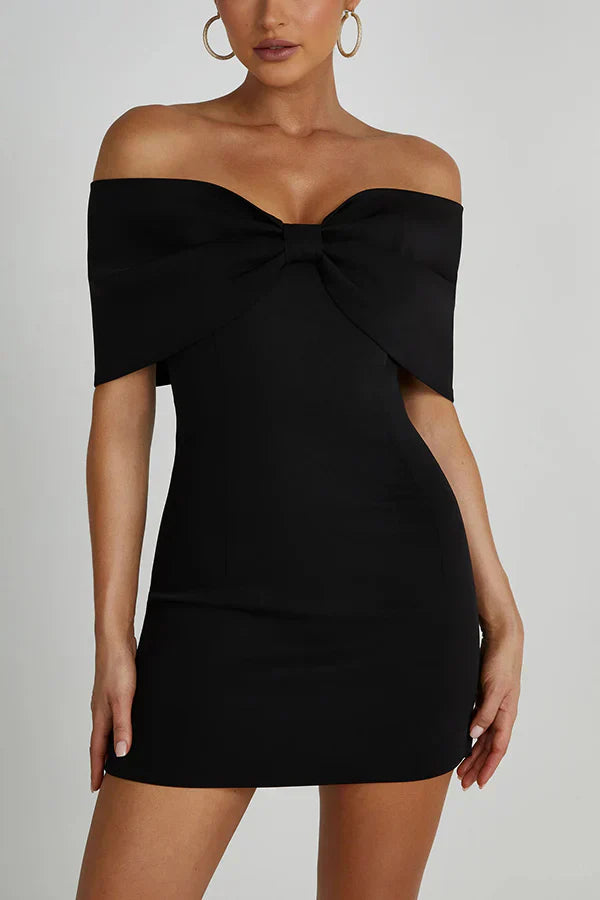 Elly Damen Minikleid Off-Shoulder Schleifendetail