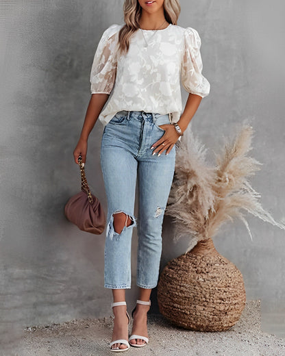 Norvielle Damen Chiffonhemd Puffärmelig
