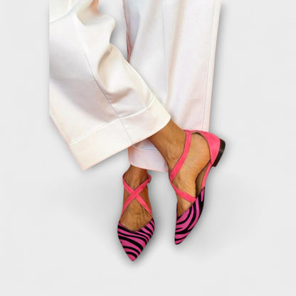 Zarella Damen Zebra Ballerinas Rosa