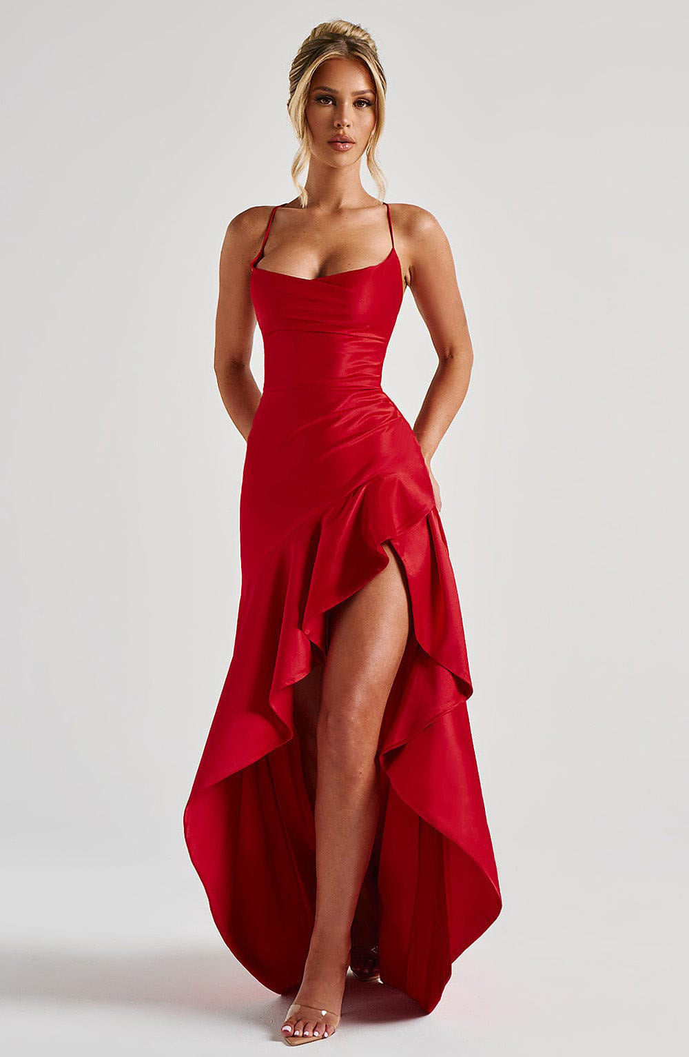 Norvielle Damen Unregelmäßiges Rüschenkleid Rückenausschnitt