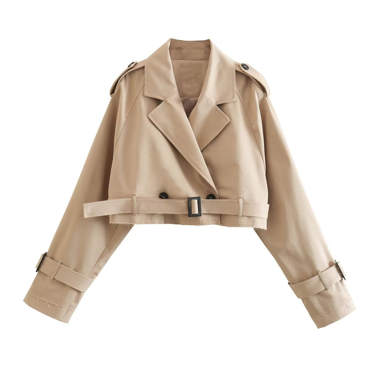 Damen Trenchcoat Kurz Gürtel Schwarz - Norvielle
