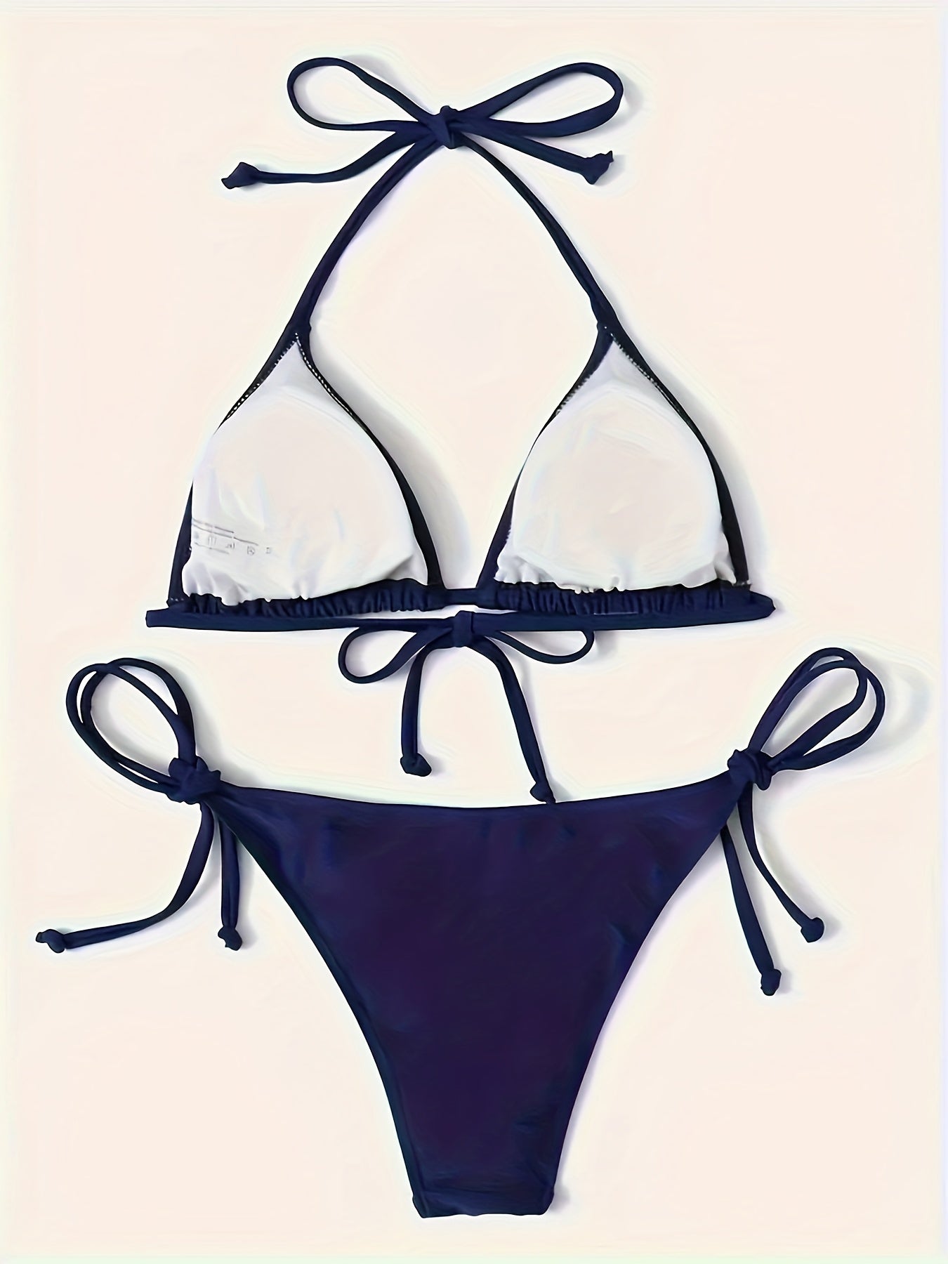 Dunkelblauer Damen Bikini Satz V-Ausschnitt Nackter Rücken - Norvielle
