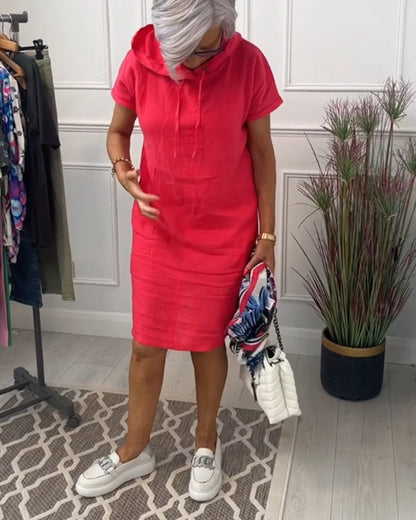 Norvielle Damen Freizeitkleid Kurzarm Kapuze