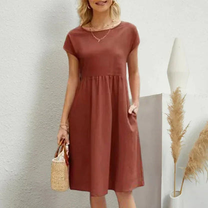 Damen Baumwollkleid Rundhalsausschnitt