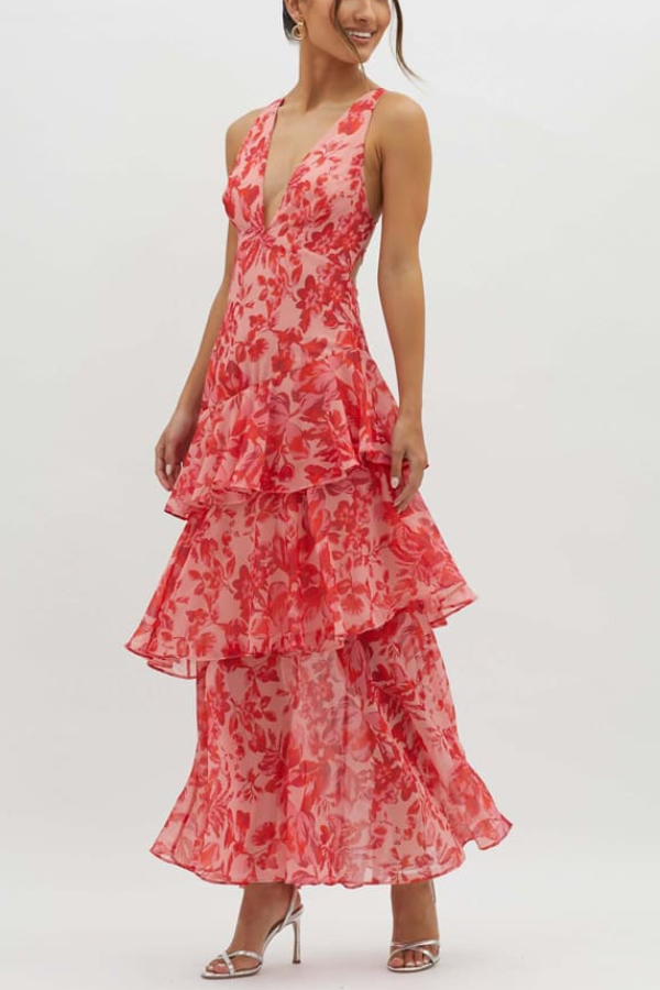 Norvielle Damen Träger Maxi-Kleid mit Rüschen