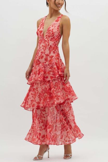Norvielle Damen Träger Maxi-Kleid mit Rüschen