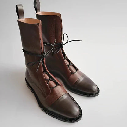 Damen Stiefeletten Leder Schnürverschluss Schlank