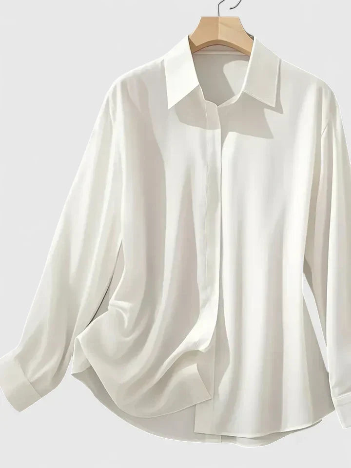 Damen Satin Bluse Mit Knopfleiste Weiß - Norvielle