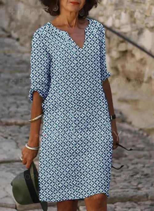 Evie Damen Print-Kleid V-Ausschnitt Leicht Figurschmeichelnd