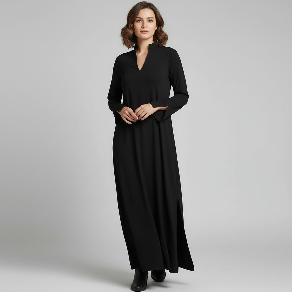 Damen Kleid Lang Gerafftes Kleid Mit Gerader Linie - Norvielle