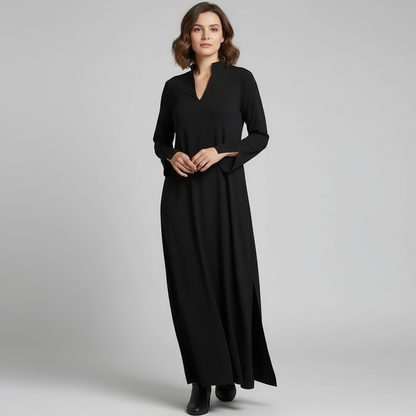 Damen Kleid Lang Gerafftes Kleid Mit Gerader Linie - Norvielle