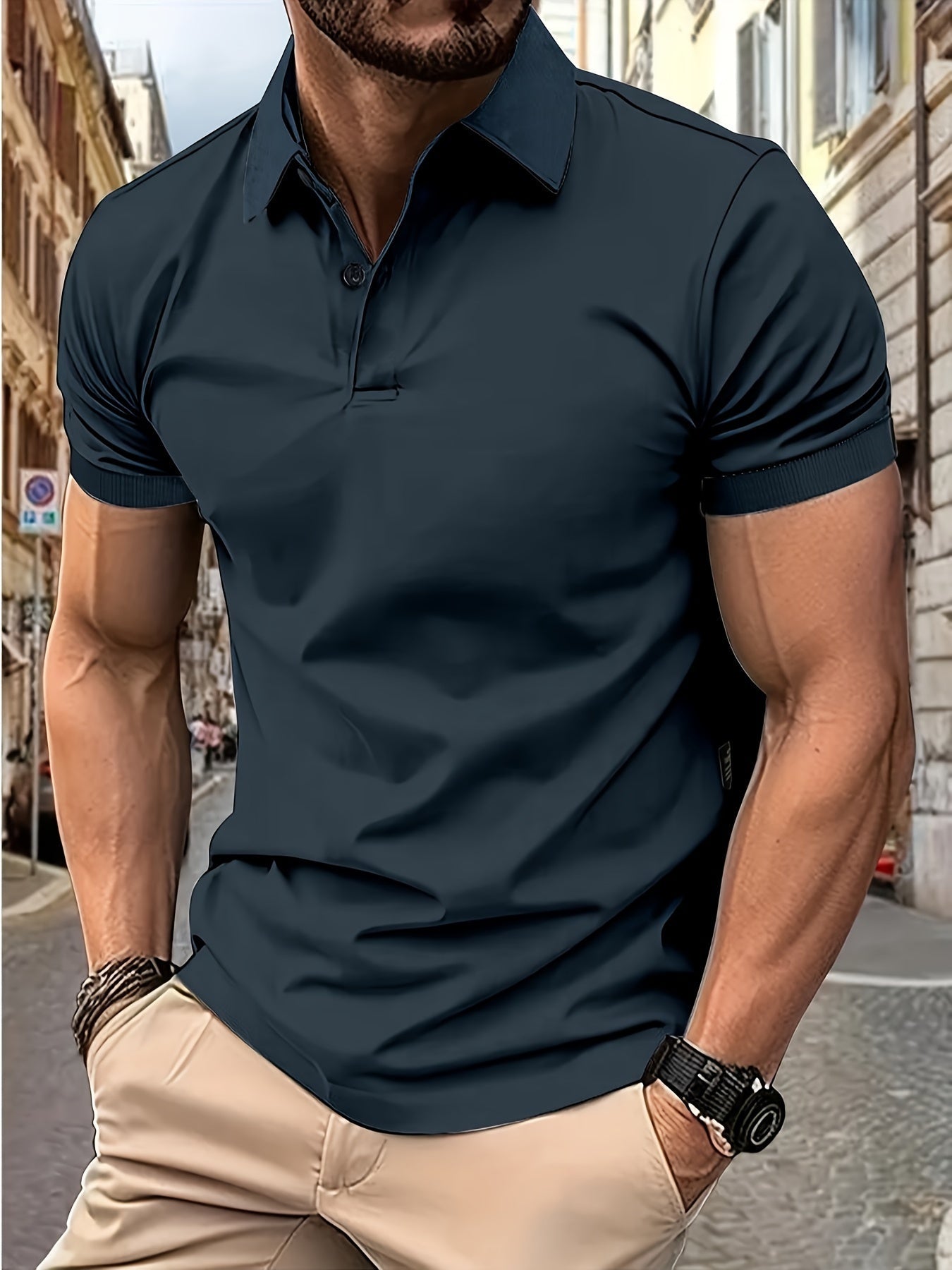Norvielle Herren Kurzarm-Polo Baumwolle Beige