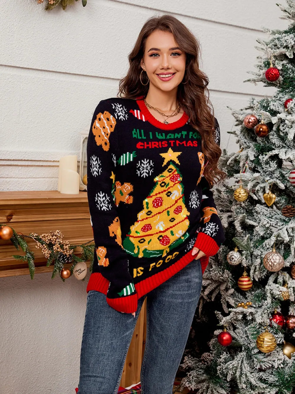 Weihnachtspullover Weihnachtsessen Motiv Rot