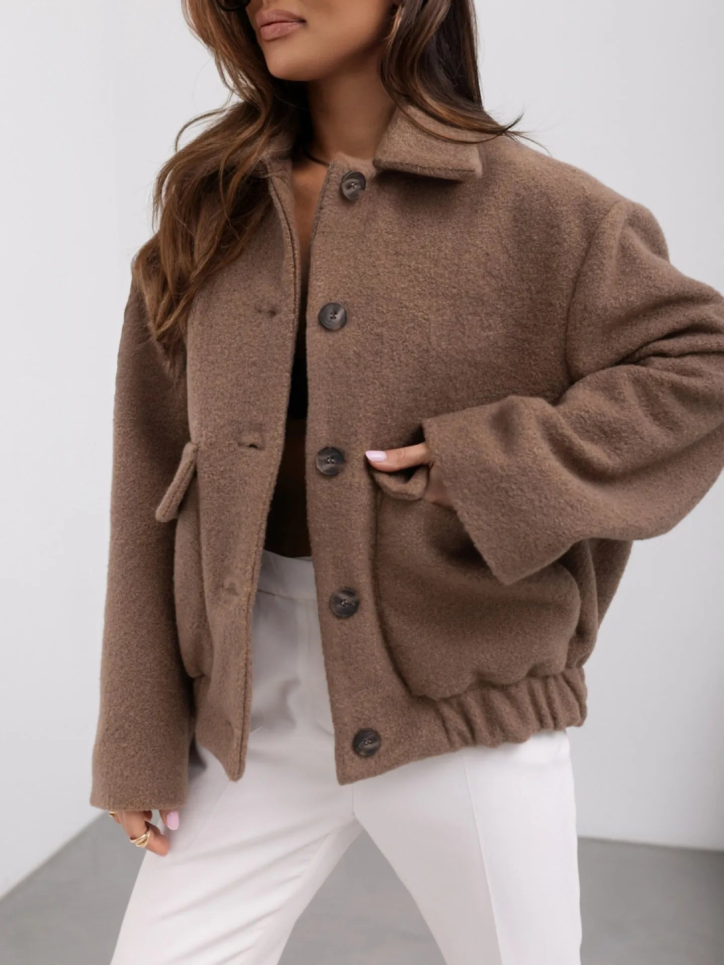 Damen Kurzjacke Große Taschen Stylisch