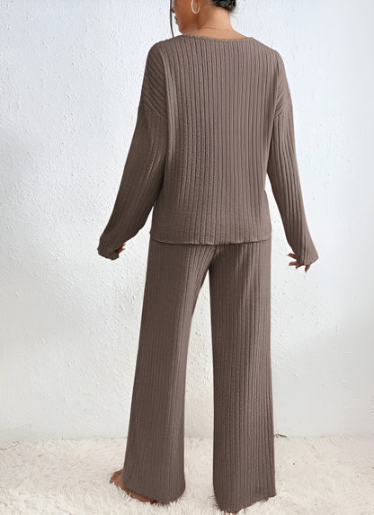 Damen Gestreifter Pullover Set V-Ausschnitt