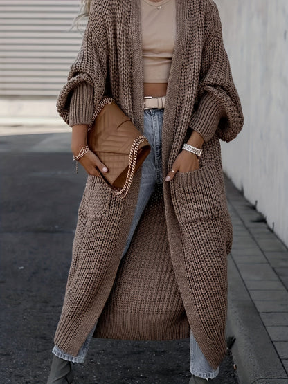 Damen Strickcardigan Wolle Taschen Beige