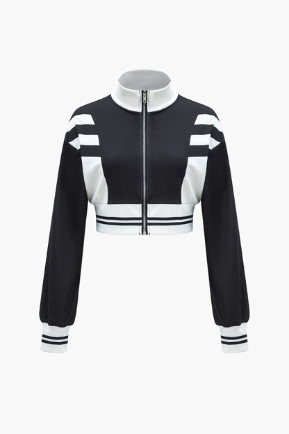 Damen Sportliches Zweiteiler-Set Cropped-Jacke Weite Hose