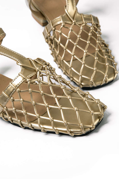 Damen Sandalen Gold Netzdesign