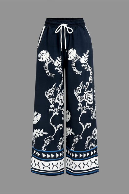Boho Damen Zweiteiler Bluse Weitbein-Hose