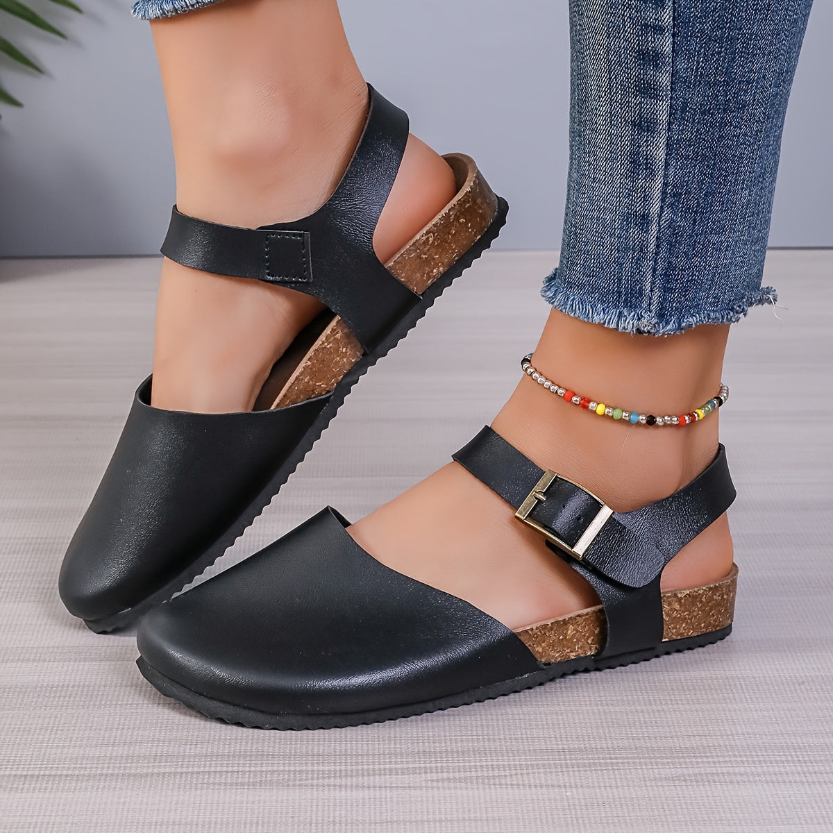 Damen Slingback Sandalen Kork Geschlossene Spitze