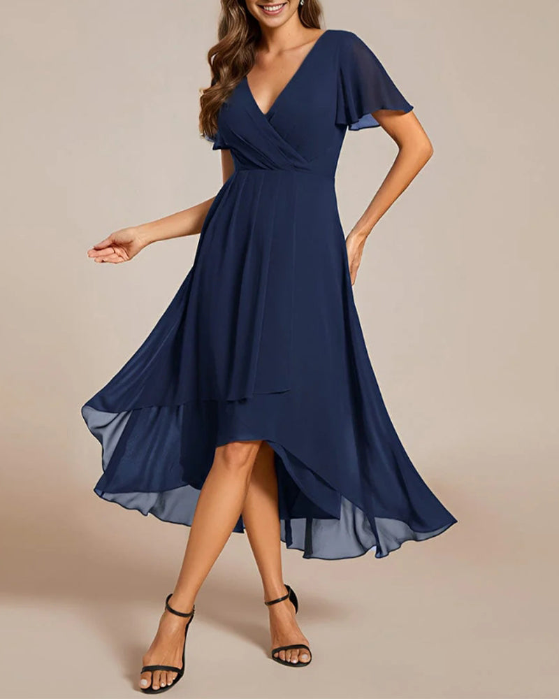 Norvielle Damenkleid V-Ausschnitt Rüschenärmel