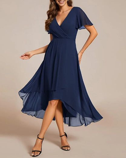 Norvielle Damenkleid V-Ausschnitt Rüschenärmel
