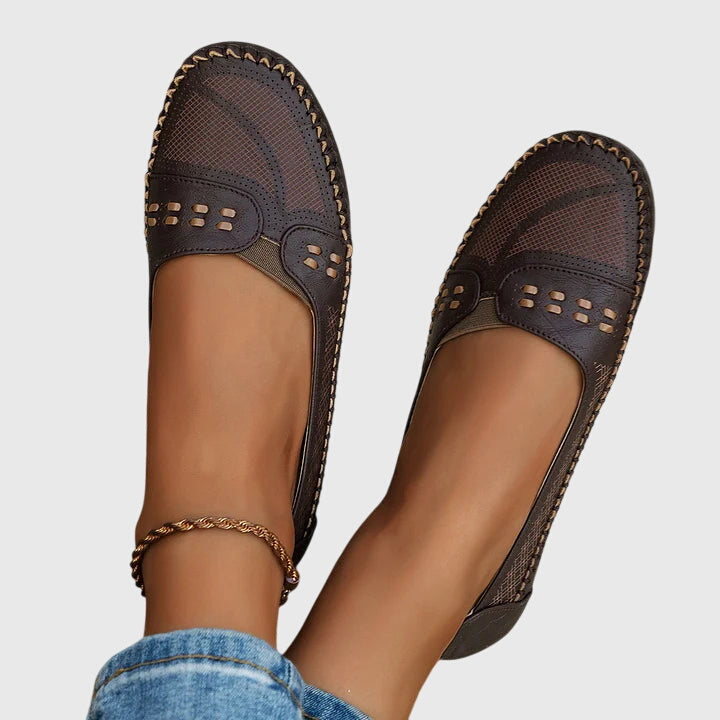 Damen Lässige Loafer Perforiert Beige
