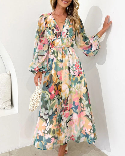 Norvielle Damen Maxi-Kleid Blumenmuster Boho-Stil