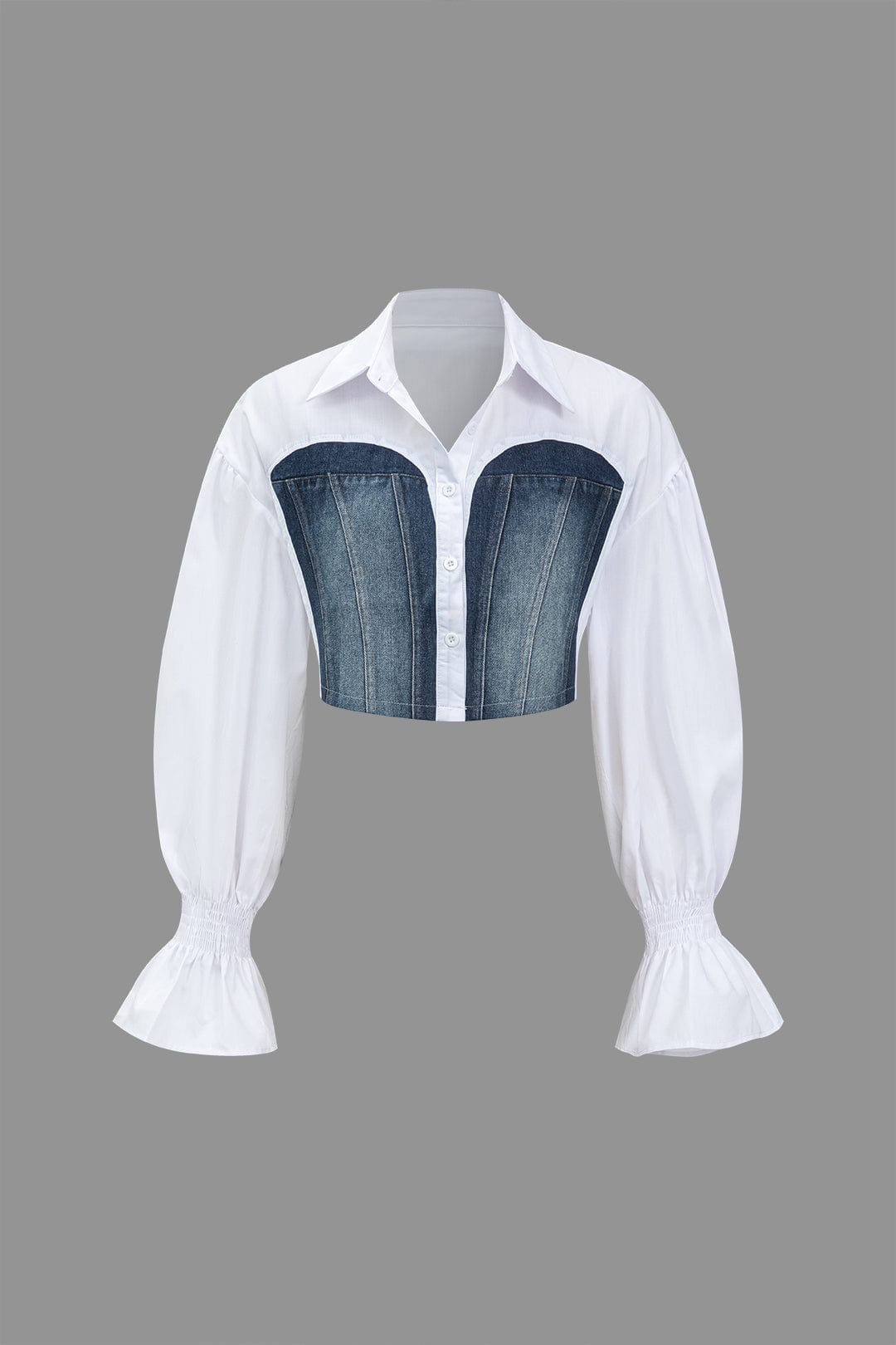 Sunniva Damen Cropped-Hemd Denim Voluminöse Ärmel - Norvielle
