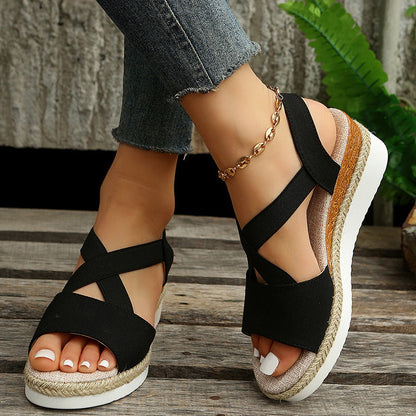 Norvielle Damen Keilsandalen Plateau Gladiator Kreuzriemen