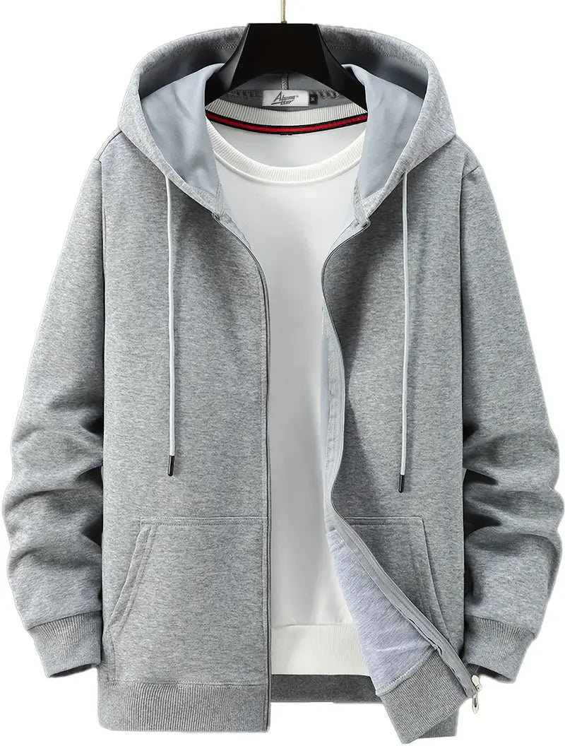 Herren Hoodie Full Zip mit Kordelzug und Kapuze Grau