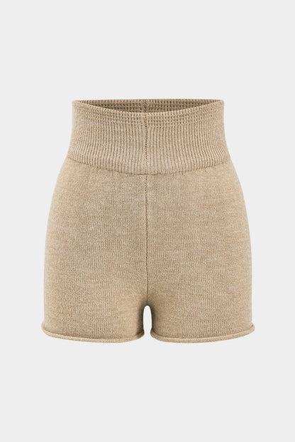 Damen Strick-Zweiteiler-Set One-Shoulder-Pullover High-Waist-Shorts