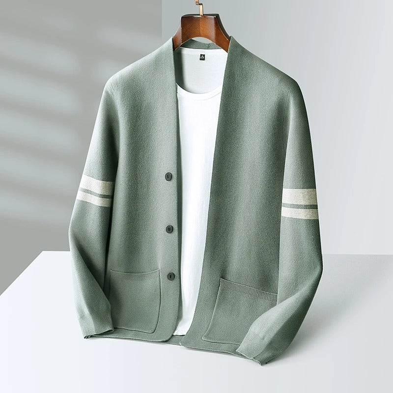 Herren Strickcardigan Sportlich-Elegante Streifen Beige
