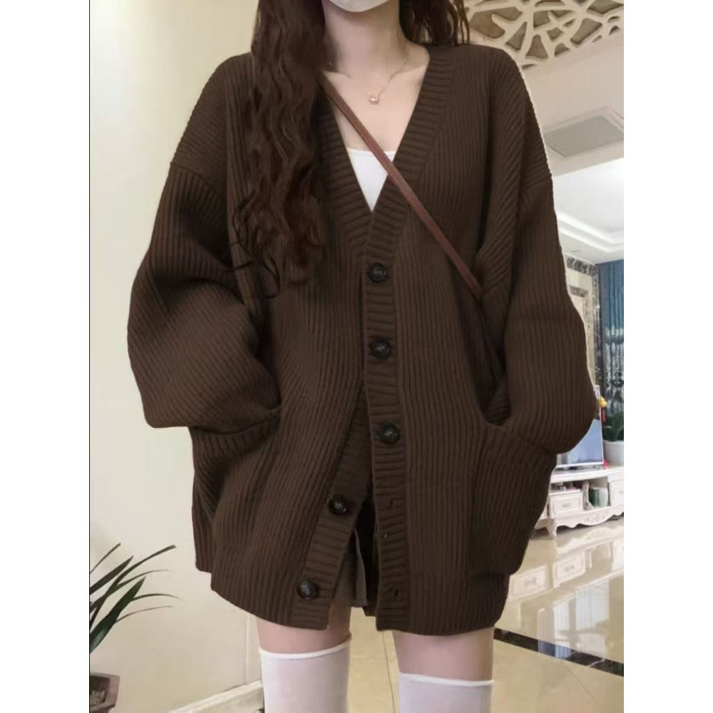 Damen Strick-Cardigan Knopfleiste Beige