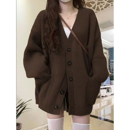 Damen Strick-Cardigan Knopfleiste Beige