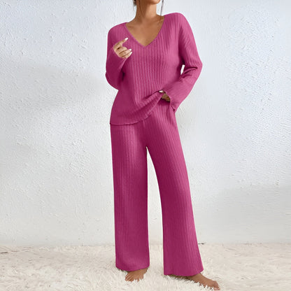 Damen Gestreifter Pullover Set V-Ausschnitt