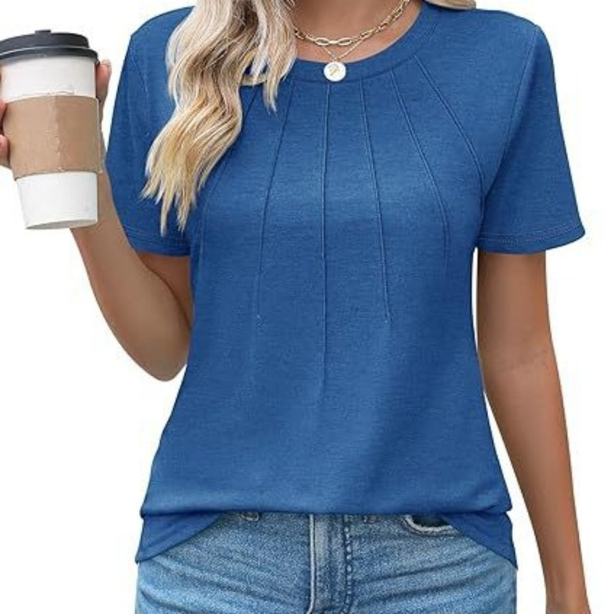 Damen Plissee-T-Shirt Rundhalsausschnitt - Norvielle