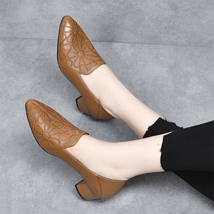 Vegane Leder Pumps Damen Weich Stickerei