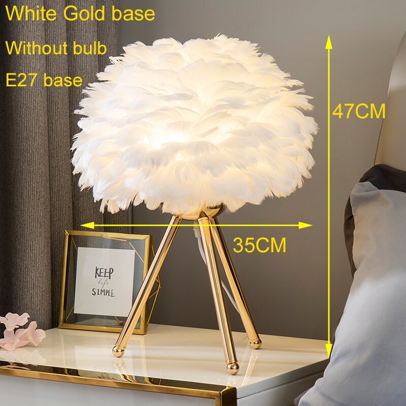 Tischlampe Gold FederSchirm Weiches Licht