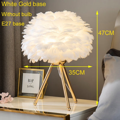 Tischlampe Gold FederSchirm Weiches Licht