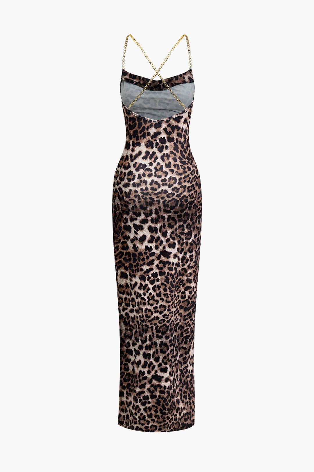 Damen Leoparden Maxikleid Beinschlitz es Abendkleid