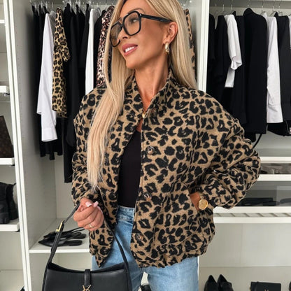 Damen Leopardenjacke Braun Knöpfe - Norvielle