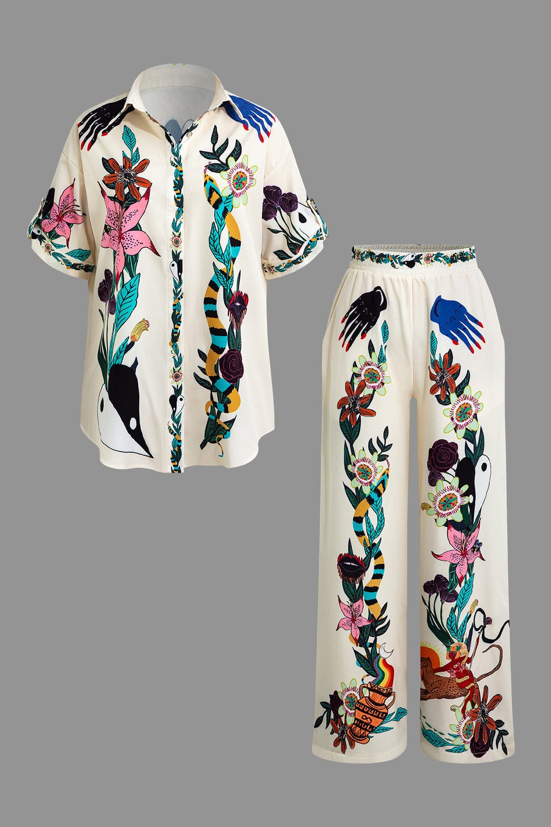 Künstlerisches Damen Zweiteiler-Set mit Kunstprint Statement-Design - Norvielle
