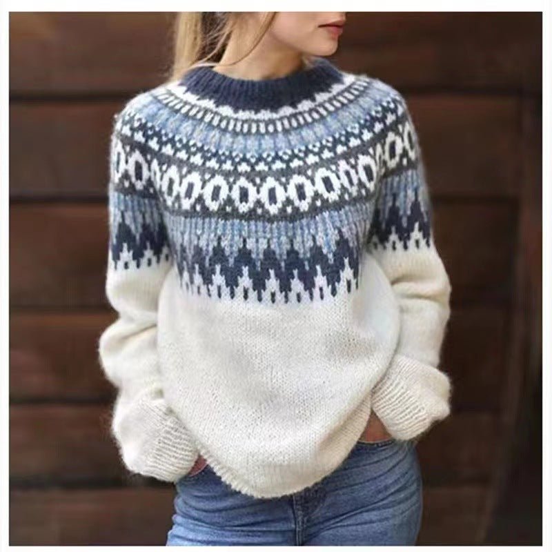 Damen Stylischer Winterpullover mit Print für den Alltag